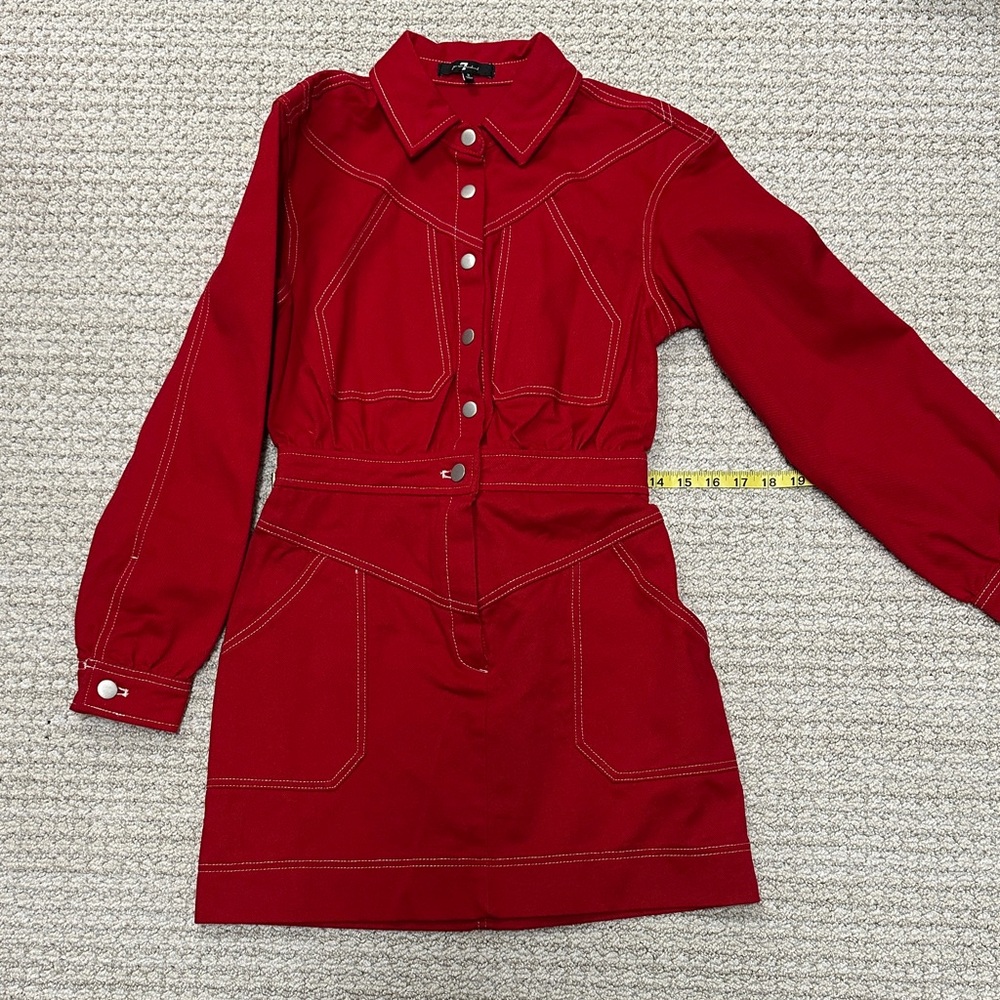 7 For All Mankind Red Long Sleeve Dress